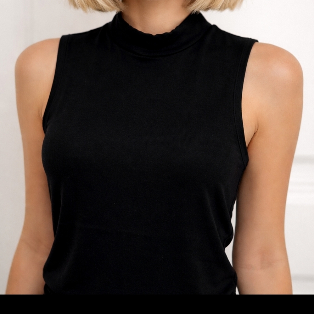 Lily Morgan Sleeveless Turtleneck Tank Top Sweater Black Ribbed Size LARGE NWT